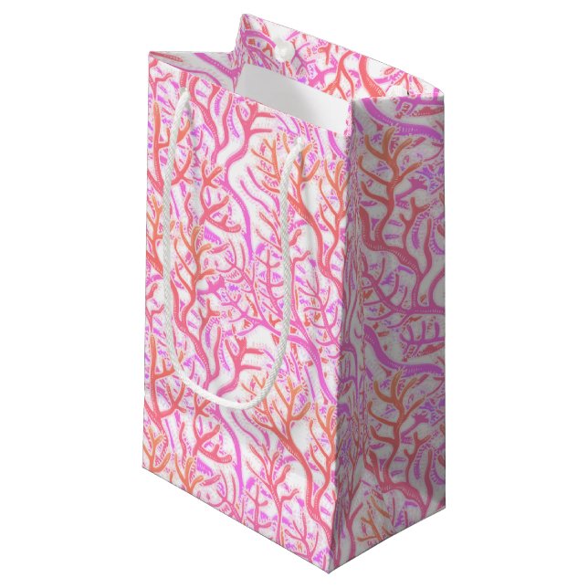 Petit Sac Cadeau Récif de corail rose vibrant (Devant Angle)