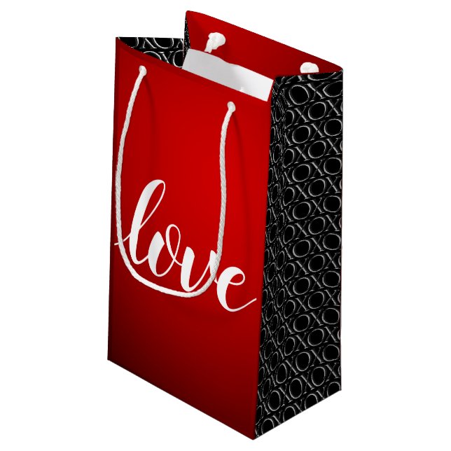 Petit Sac Cadeau Red Black Gradient Embossé XOXO Amour manuscrit (Dos Angle)