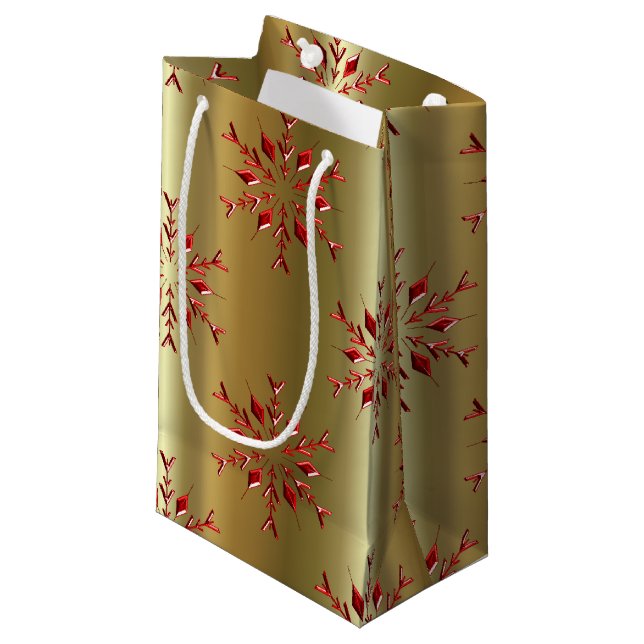 Petit Sac Cadeau Red Christmas Stars on Gold (Devant Angle)