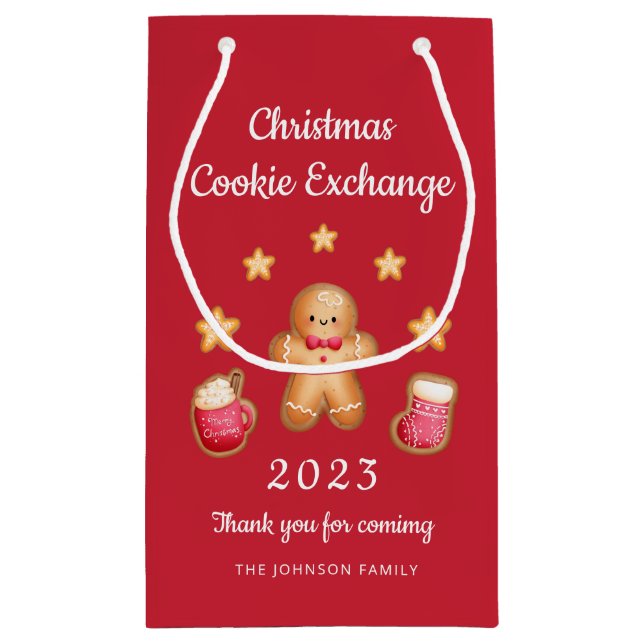 Petit Sac Cadeau Red Cute Gingerbread Man Christmas Cookie Exchange (Dos)