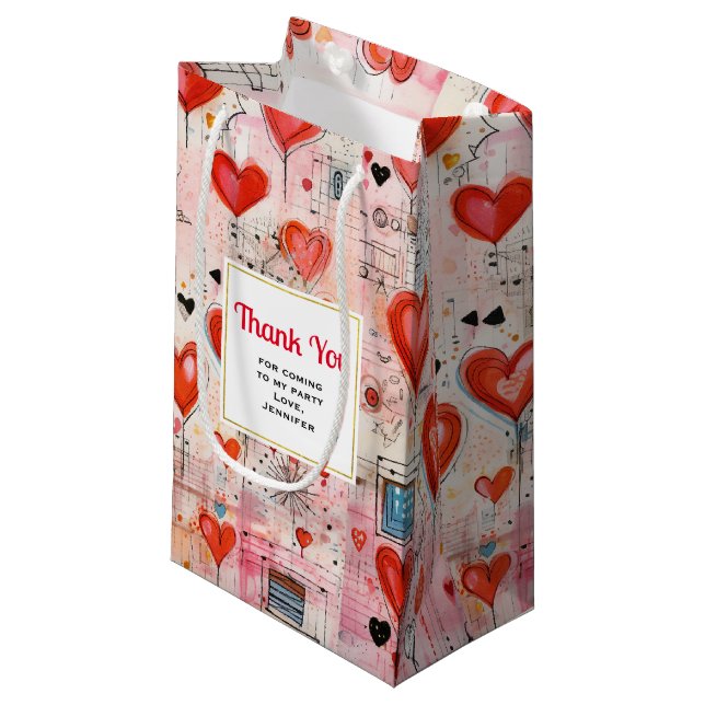 Petit Sac Cadeau Red Hearts Whimsical Love Motif Party Merci (Devant Angle)