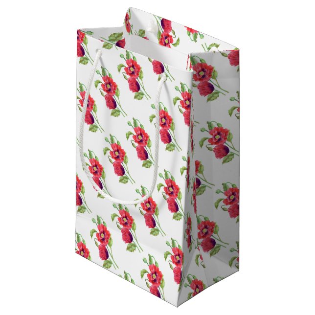 Petit Sac Cadeau Red Poppies Floral Art (Devant Angle)
