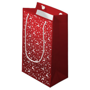 Petit Sac Cadeau Red Reindeer Motif Joyeux Noël Snowflakes