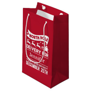 Petit Sac Cadeau Red & White Pôle Nord PÈRE NOËL Nom de livraison