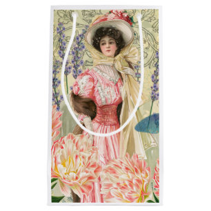 Petit Sac Cadeau Regency de femme victorienne rose