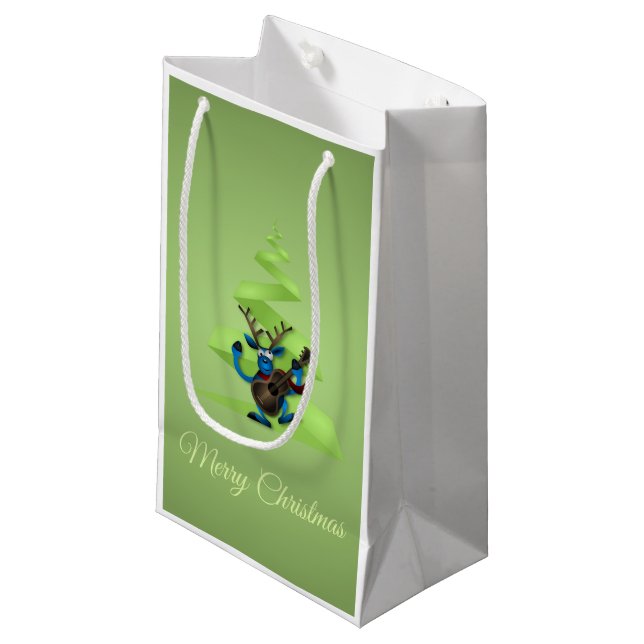 Petit Sac Cadeau Reindeer Dancing Guitare Joyeux sapin de Noël (Devant Angle)