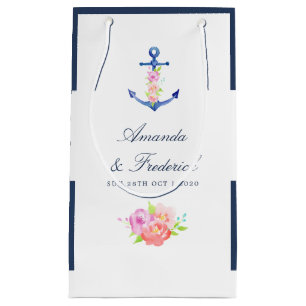 Petit Sac Cadeau Remerciement de mariage floral aquarelle nautique