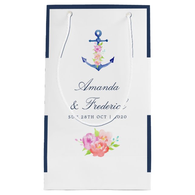 Petit Sac Cadeau Remerciement de mariage floral nautique à l'aquare (Devant)