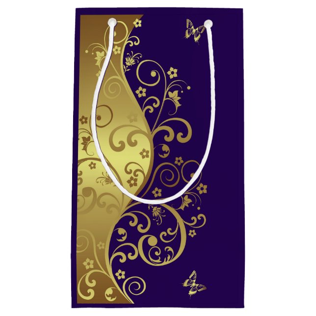 Petit Sac Cadeau Remous d'or et pourpre foncé (Devant)