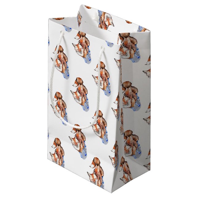 Petit Sac Cadeau Renard en Chaussettes (Devant Angle)