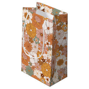 Petit Sac Cadeau Retro Boho Terracotta Floral Fleurs Bohème