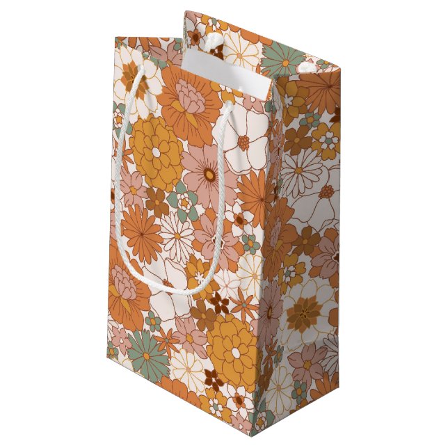 Petit Sac Cadeau Retro Boho Terracotta Floral Fleurs Bohème (Dos Angle)