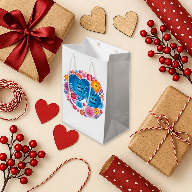 Petit Sac Cadeau Romantique Blanc floral bleu coeur (Créateur téléchargé)