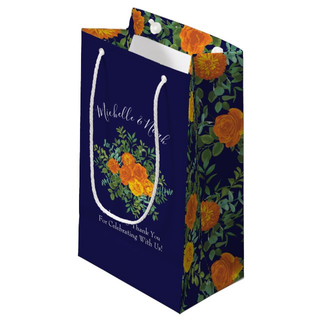 Petit Sac Cadeau Rose bleu et orange Floral Mariage moderne (Devant Angle)