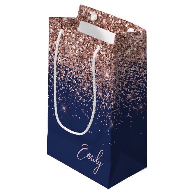 Petit Sac Cadeau Rose bleu marine Gold Blush Pink Parties scintilla (Devant Angle)