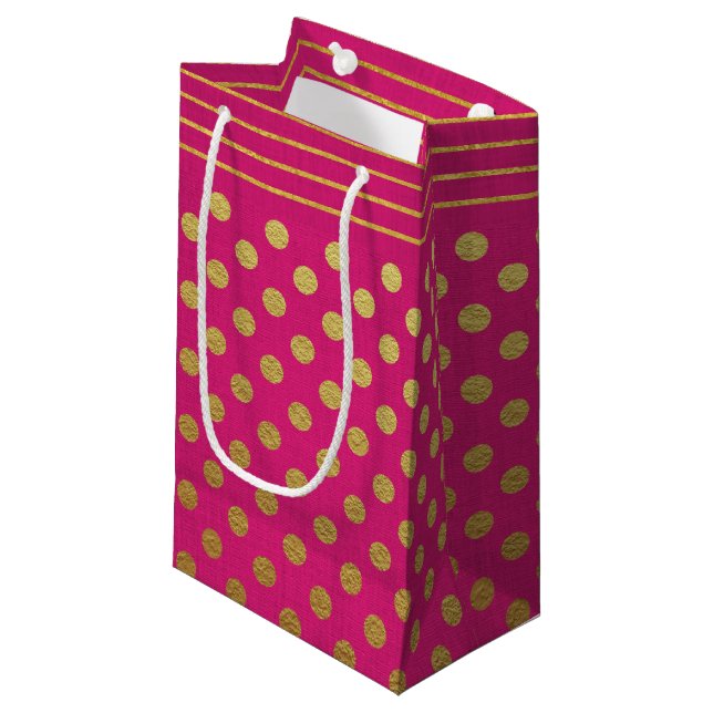 PETIT SAC CADEAU ROSE & OR POIS & STRIPES (Devant Angle)