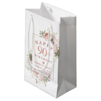 Petit Sac Cadeau Rose rose florale or 90e anniversaire Petit Gi
