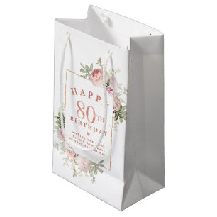 Petit Sac Cadeau Rose rose pâle or 80e anniversaire