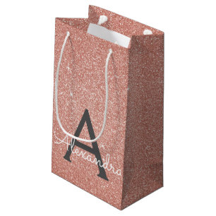 Petit Sac Cadeau Rose Rose Parties scintillant Or & Monogramme étin