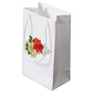 Petit Sac Cadeau Rose rouge et marguerites