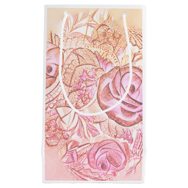 Petit Sac Cadeau Roses et dentelles décoratives (Devant)