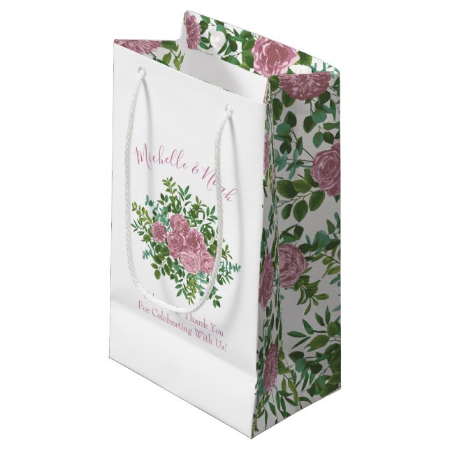Petit Sac Cadeau Roses roses Jardin Printemps Mariage (Devant Angle)