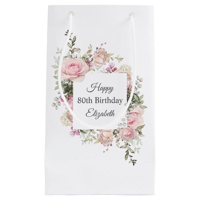 Petit Sac Cadeau Roses roses roses florales 80e anniversaire avec n (Devant)