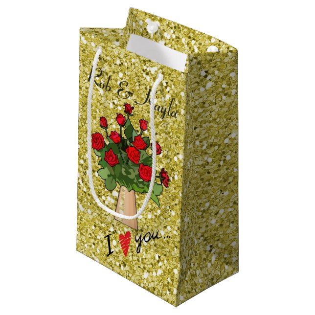 Petit Sac Cadeau Roses rouges dans Vase Gold Faux Parties scintilla (Devant Angle)