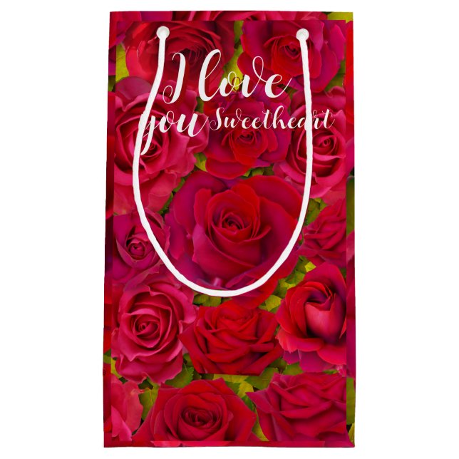 Petit Sac Cadeau Roses Rouges Je t'aime Nom (Devant)