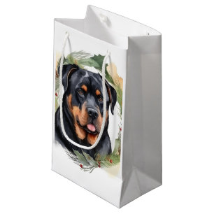 Petit Sac Cadeau Rottweiler Christmas Wreath Festive Pup