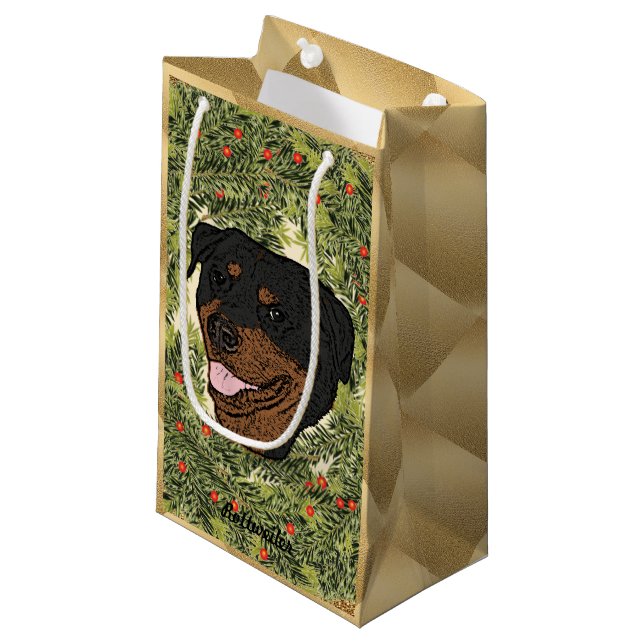 Petit Sac Cadeau Rottweiler Wreath (Devant Angle)