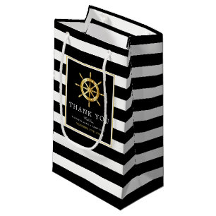 Petit Sac Cadeau Roue d'or nautique vintage, Mariage noir et or