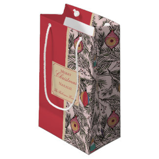 Petit Sac Cadeau Rouge et rose Vintage Noël Ornements, Pin, Berries