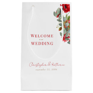 Petit Sac Cadeau Rouge Floral Eucalyptus Mariage Bienvenue Favorise