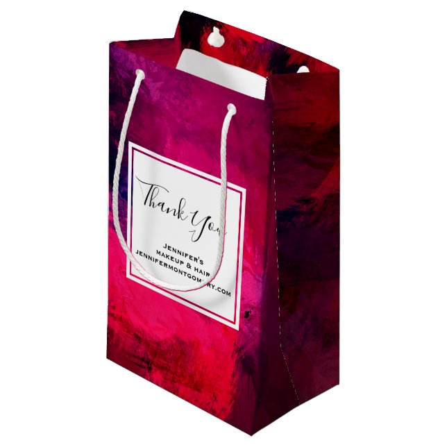Petit Sac Cadeau Rouge foncé et violet Abstrait Moderne Merci (Devant Angle)