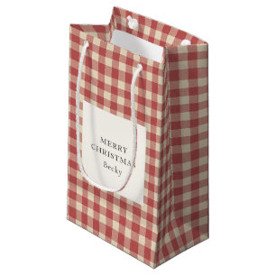 Petit Sac Cadeau Rouge rustique En vichy moderne Noël