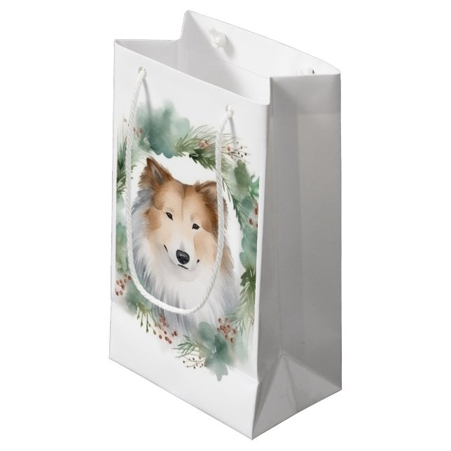 Petit Sac Cadeau Rough Collie Christmas Wreath Festive Pup (Devant Angle)
