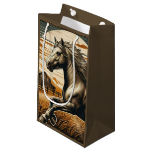 Petit Sac Cadeau Rouille/cheval vintage/Ouest