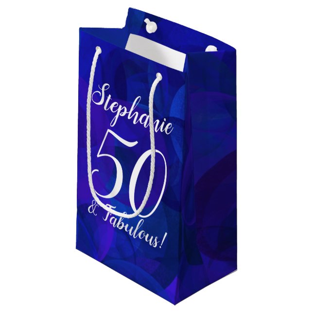 Petit Sac Cadeau Royal Blue 50 et fabuleuse fête d'anniversaire (Devant Angle)