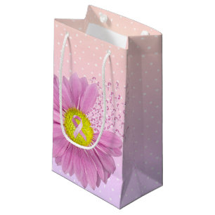 Petit Sac Cadeau Rubans roses et marguerite sur Pois