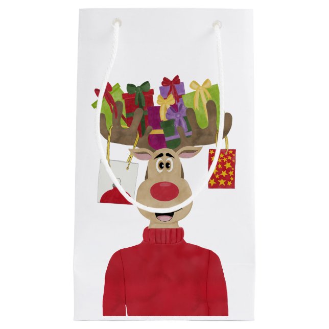 Petit Sac Cadeau Rudolph Cadeaux de Noël Reindeer (Devant)
