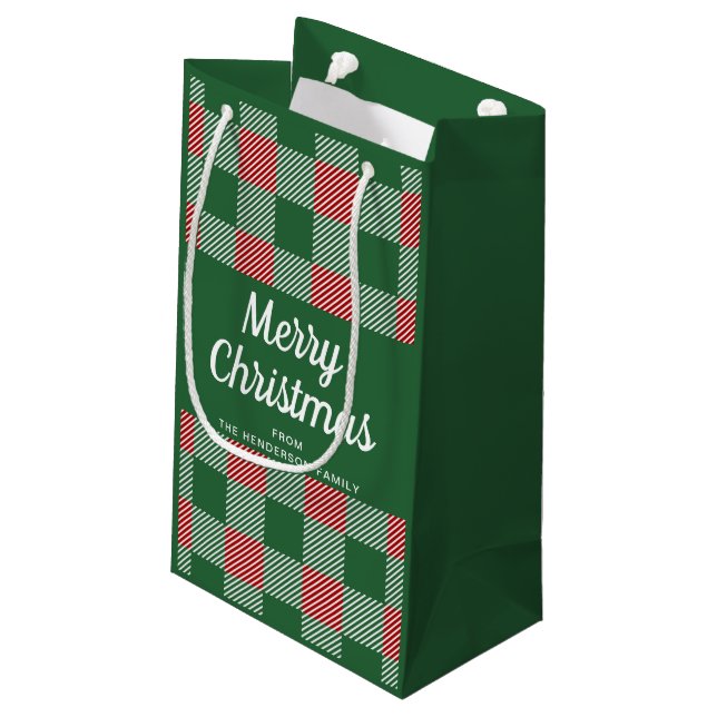 Petit Sac Cadeau Rustique Green Plaid Joyeux Noël (Dos Angle)
