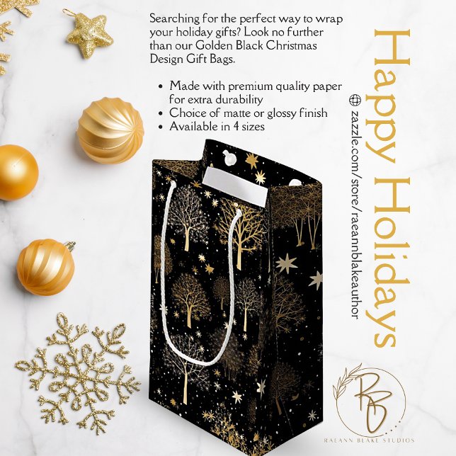 Petit Sac Cadeau Sac-cadeau de Noël noir et or (Créateur téléchargé)