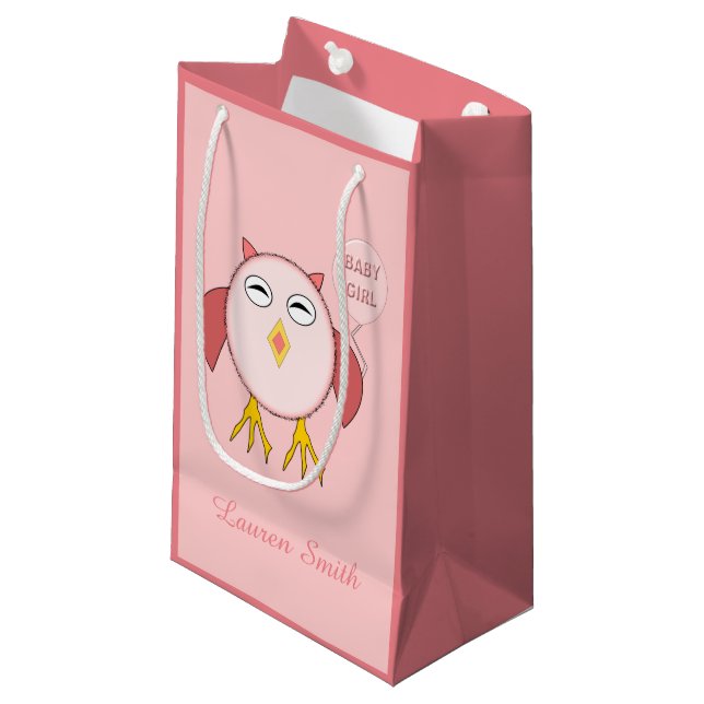 Petit Sac Cadeau Sac-cadeau personnalisé Chouette fille rose mignon (Devant Angle)
