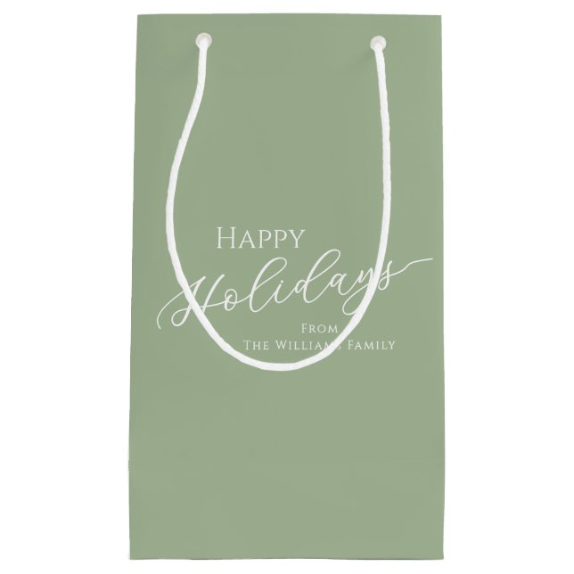 Petit Sac Cadeau Sage Green Modern Minimalist Happy Holidays (Devant)