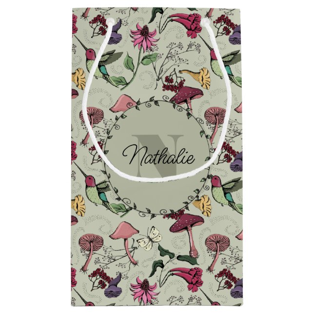 Petit Sac Cadeau Sage Green Spring Garden Colibri Floral (Dos)