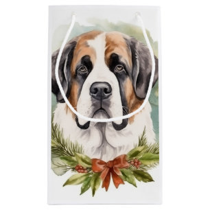 Petit Sac Cadeau Saint Bernard Christmas Wreath Festive Pup