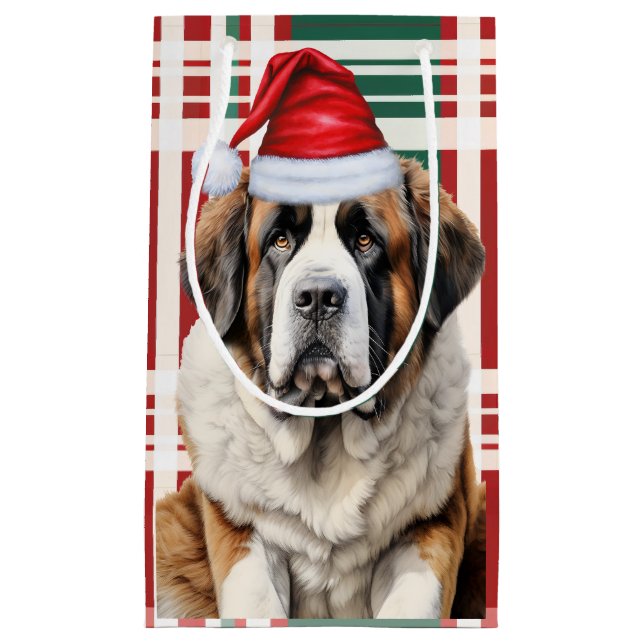Petit Sac Cadeau Saint Bernard Santa Chien Fête Plaid Noël (Devant)