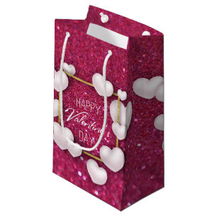 Petit Sac Cadeau Saint-Valentin Parties scintillant Coeur blanc Pet
