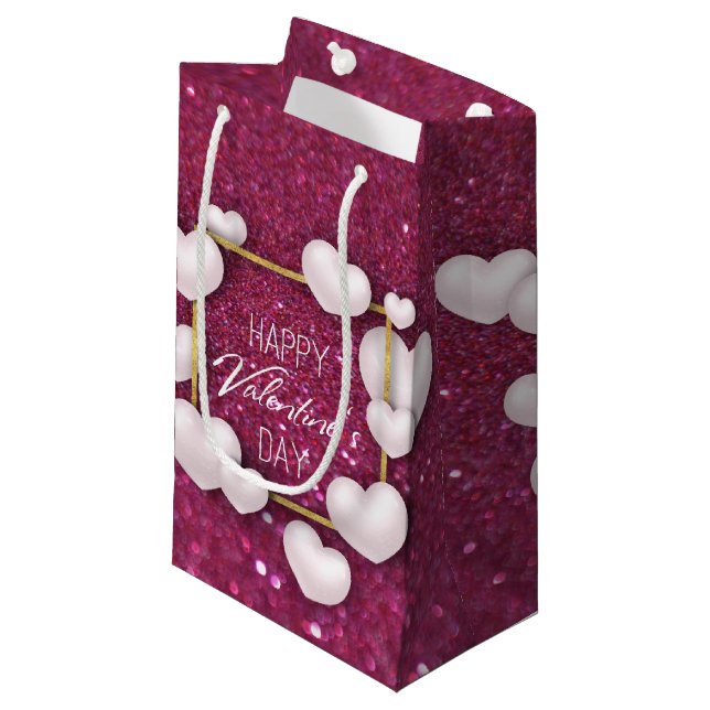Petit Sac Cadeau Saint-Valentin Parties scintillant Coeur blanc Pet (Devant Angle)